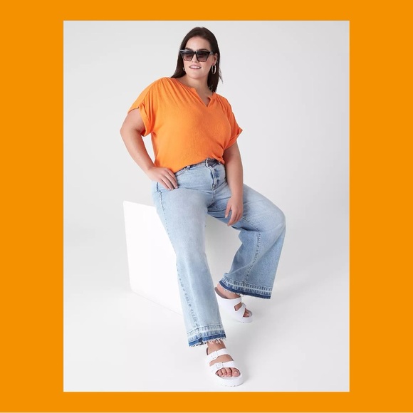 Lane Bryant Tops - NEW Lane Bryant Relaxed Cap-Sleeve Notch-Neck Texture
Knit Top - Orange - 18/20